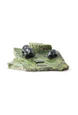 British Columbia Jade Paperweight with Hematite Bears and Salmon