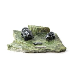 British Columbia Jade Paperweight with Hematite Bears and Salmon