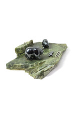 British Columbia Jade Paperweight with Hematite Bears and Salmon