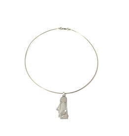 Cut-Out Sterling Moai Pendant  on Metal Wire Necklace