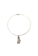 Cut-Out Sterling Moai Pendant  on Metal Wire Necklace