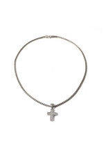 Sterling Cross with 43 Pavé Diamond Chips and 18K Gold Insert on Sterling Wheat Chain