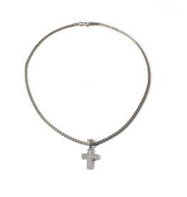 Sterling Cross with 43 Pavé Diamond Chips and 18K Gold Insert on Sterling Wheat Chain