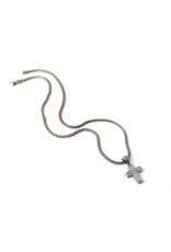 Sterling Cross with 43 Pavé Diamond Chips and 18K Gold Insert on Sterling Wheat Chain