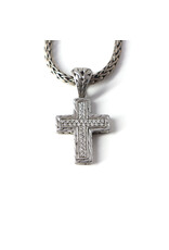 Sterling Cross with 43 Pavé Diamond Chips and 18K Gold Insert on Sterling Wheat Chain