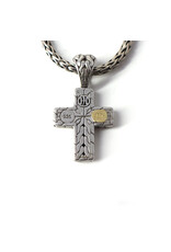 Sterling Cross with 43 Pavé Diamond Chips and 18K Gold Insert on Sterling Wheat Chain