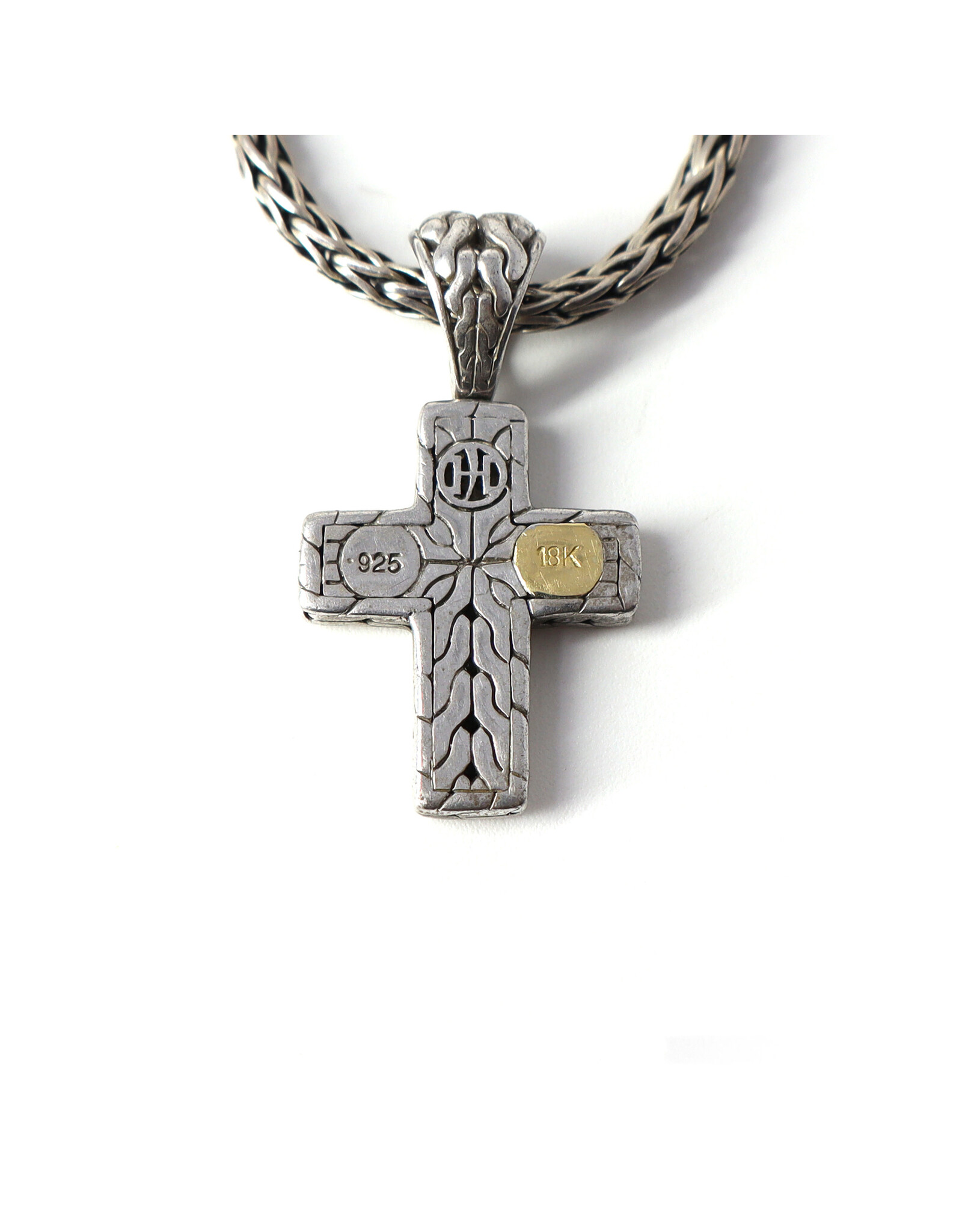 Sterling Cross with 43 Pavé Diamond Chips and 18K Gold Insert on Sterling Wheat Chain