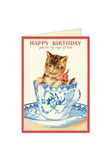Cavallini Papers & Co. Happy Birthday Cat Tea Greeting Notecard