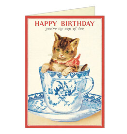 Cavallini Papers & Co. Happy Birthday Cat Tea Greeting Notecard