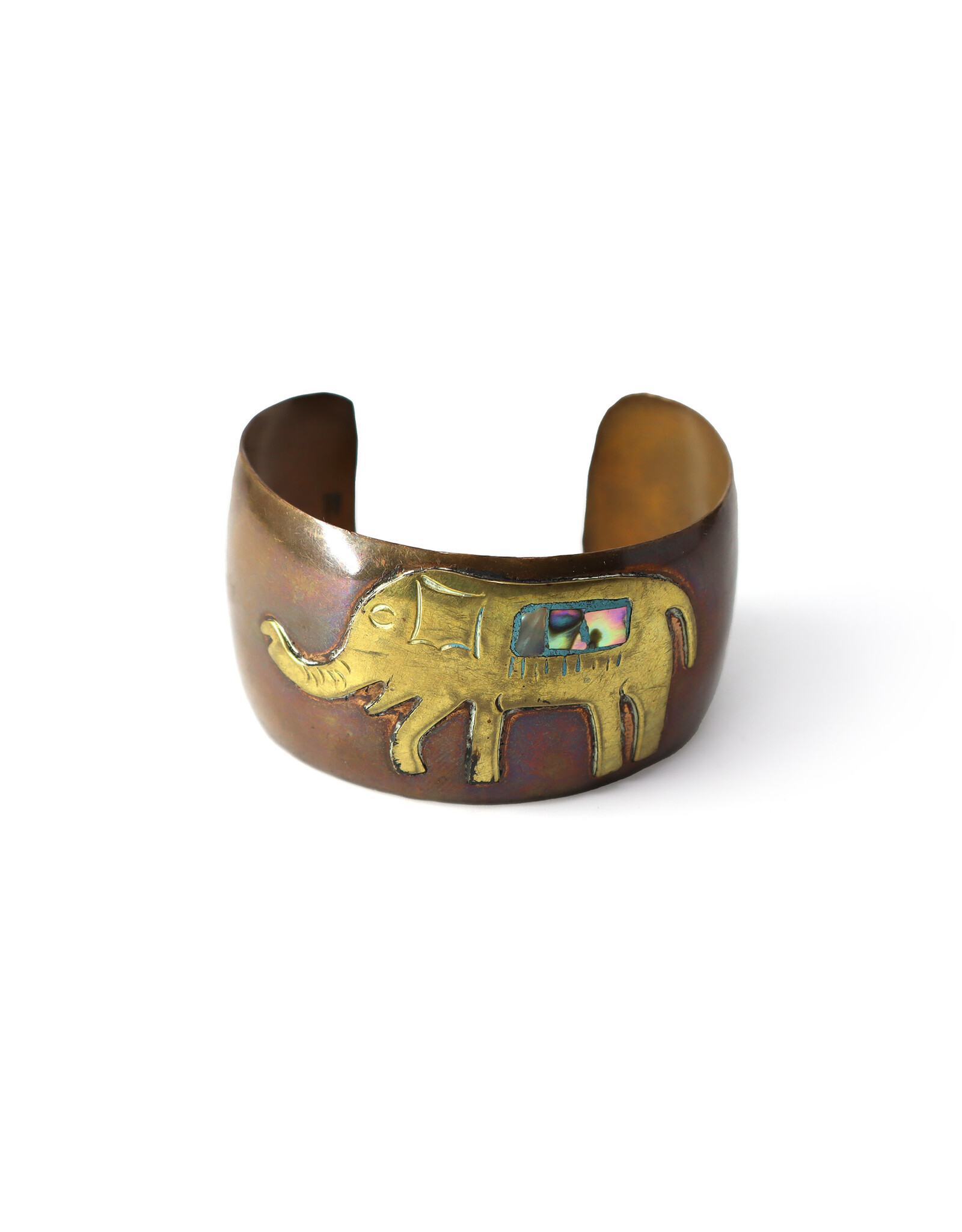 Copper Cuff Bracelet with Brass & Abalone Elephant Decoration