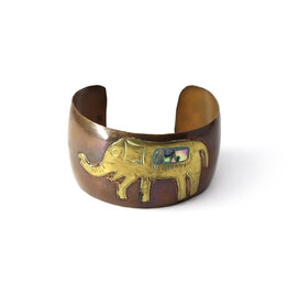 Copper Cuff Bracelet with Brass & Abalone Elephant Decoration