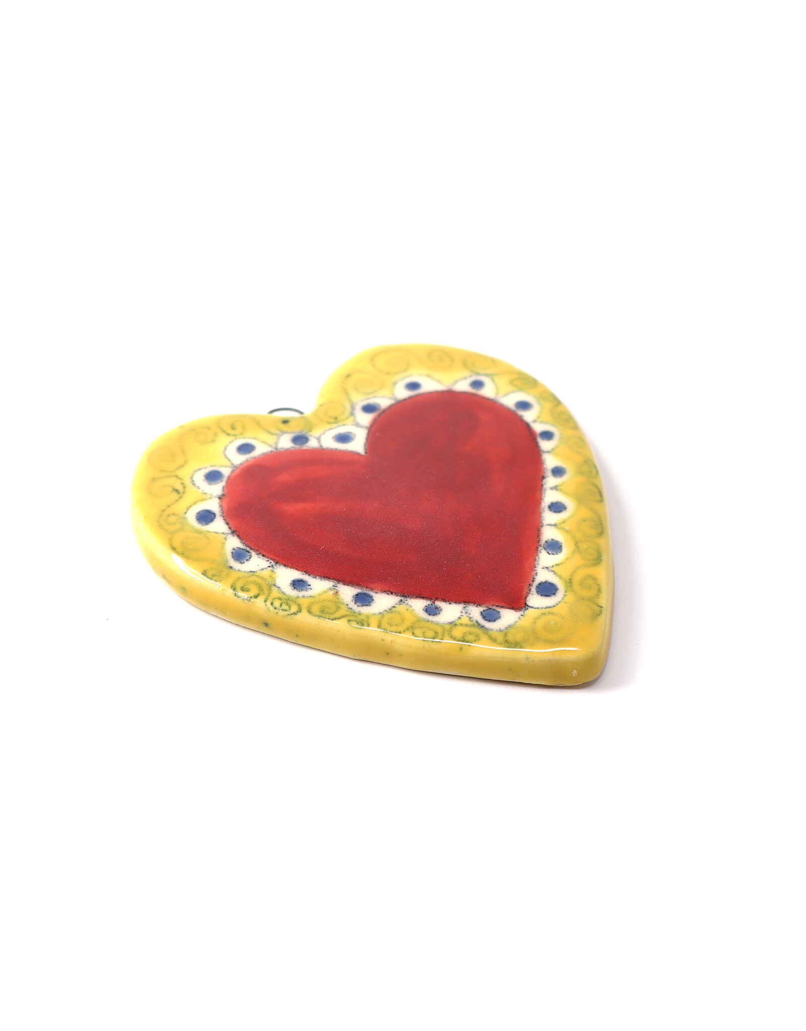 Atomic Girl Pottery Ceramic Red Heart with Yellow Border Ornament