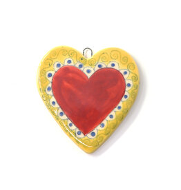 Atomic Girl Pottery Ceramic Red Heart with Yellow Border Ornament