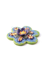 Atomic Girl Pottery Ceramic Multi-Colored Stripes & Swirls Flower with Raised Petals Ornament