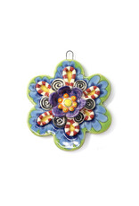 Atomic Girl Pottery Ceramic Multi-Colored Stripes & Swirls Flower with Raised Petals Ornament