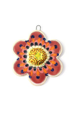 Atomic Girl Pottery Ceramic Red & Orange Flower with Swirl Dome Ornament