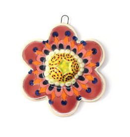 Atomic Girl Pottery Ceramic Red & Orange Flower with Swirl Dome Ornament