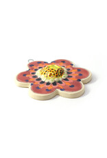Atomic Girl Pottery Ceramic Red & Orange Flower with Swirl Dome Ornament
