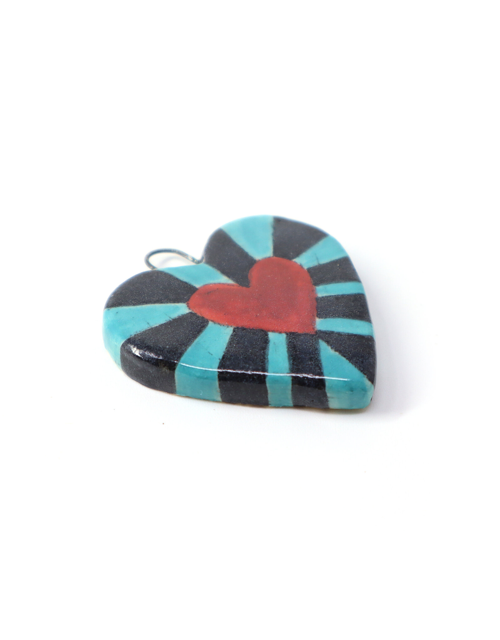 Atomic Girl Pottery Mini Blue & Black Heart Ceramic Ornament