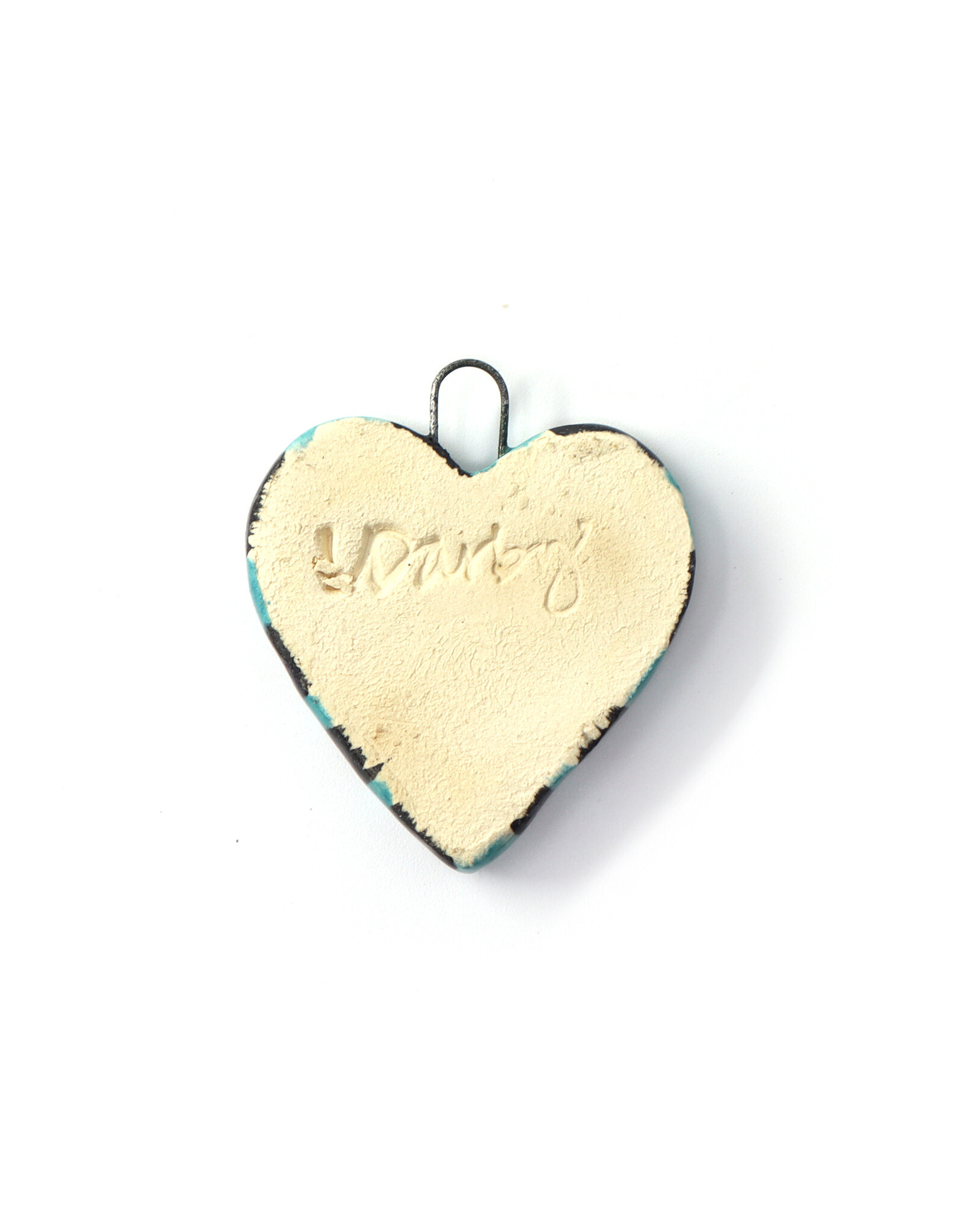 Atomic Girl Pottery Mini Blue & Black Heart Ceramic Ornament