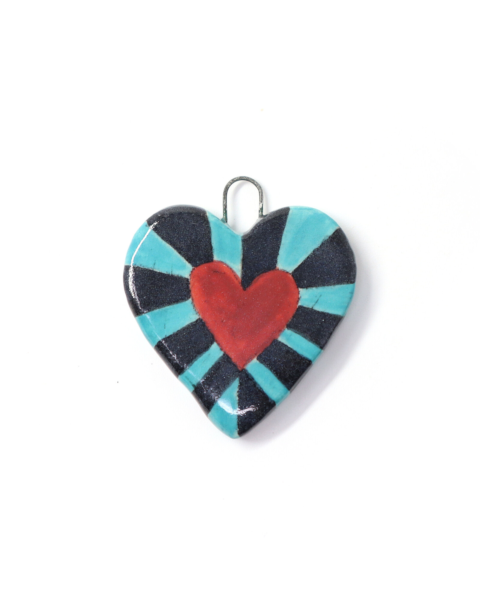 Atomic Girl Pottery Mini Blue & Black Heart Ceramic Ornament