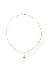 Single Pearl and Small Diamond 18K White Gold Pendant on Adjustable 18K White Gold Cable Chain