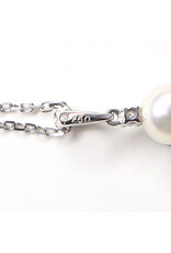 Single Pearl and Small Diamond 18K White Gold Pendant on Adjustable 18K White Gold Cable Chain