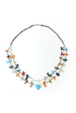 Double-Strand Zuni Fetish Necklace with Carved Turquoise Thunderbird and 35 Fetishes