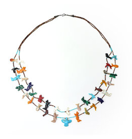 Double-Strand Zuni Fetish Necklace with Carved Turquoise Thunderbird and 35 Fetishes