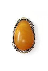Large Cloudy Amber Brooch with Leafy Frame