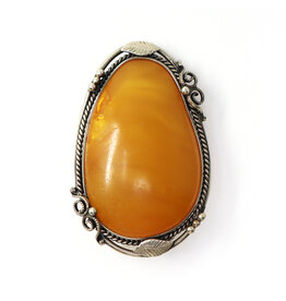 Large Cloudy Amber Brooch with Leafy Frame