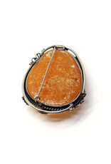 Large Cloudy Amber Brooch with Leafy Frame