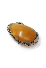 Large Cloudy Amber Brooch with Leafy Frame