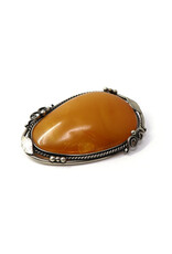 Large Cloudy Amber Brooch with Leafy Frame
