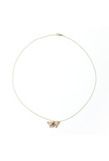 14K Gold Butterfly Pendant with Spinel and 8 Pearls on Dainty Wheat Chain