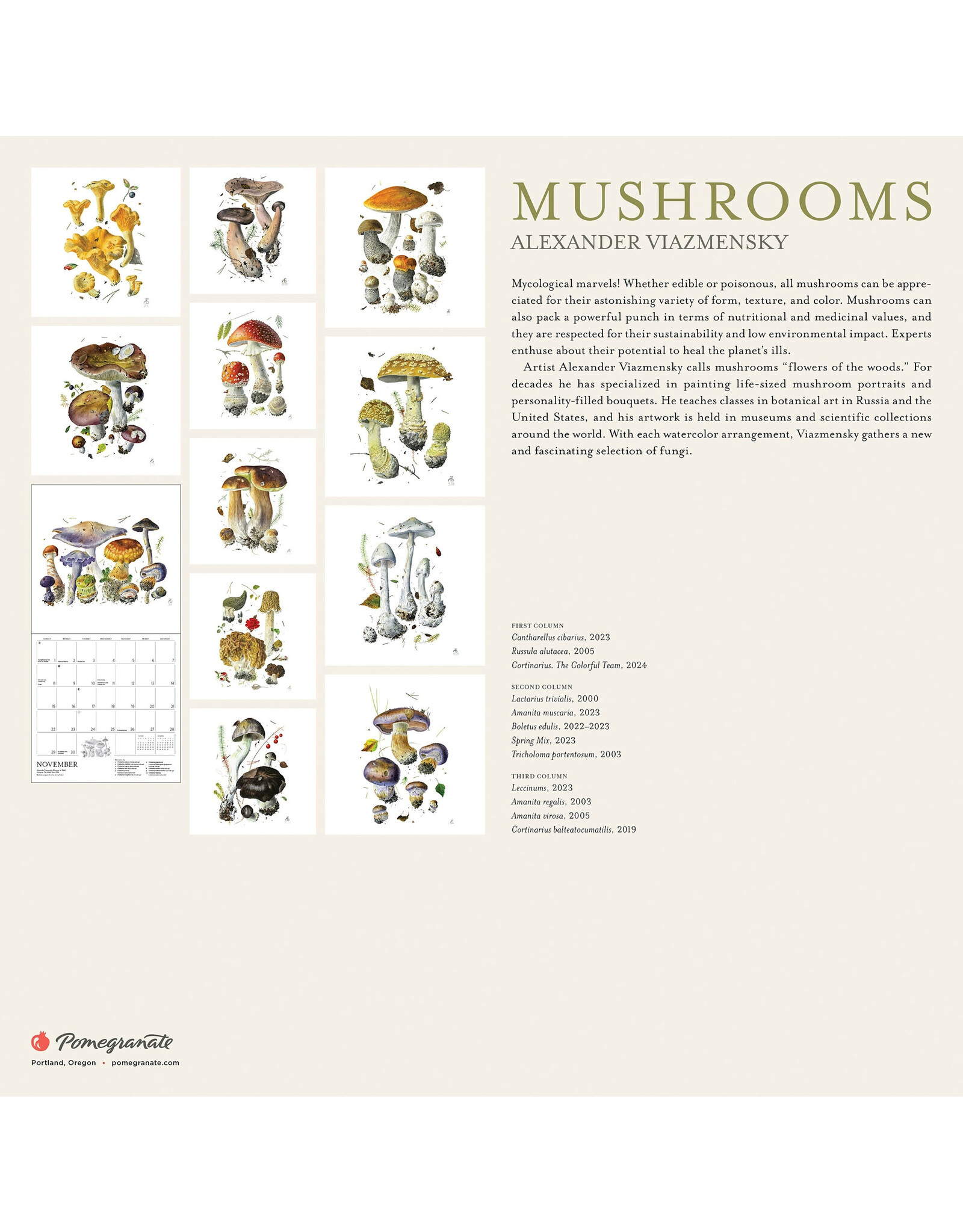Pomegranate Mushrooms: Alexander Viazmensky 2026 Wall Calendar