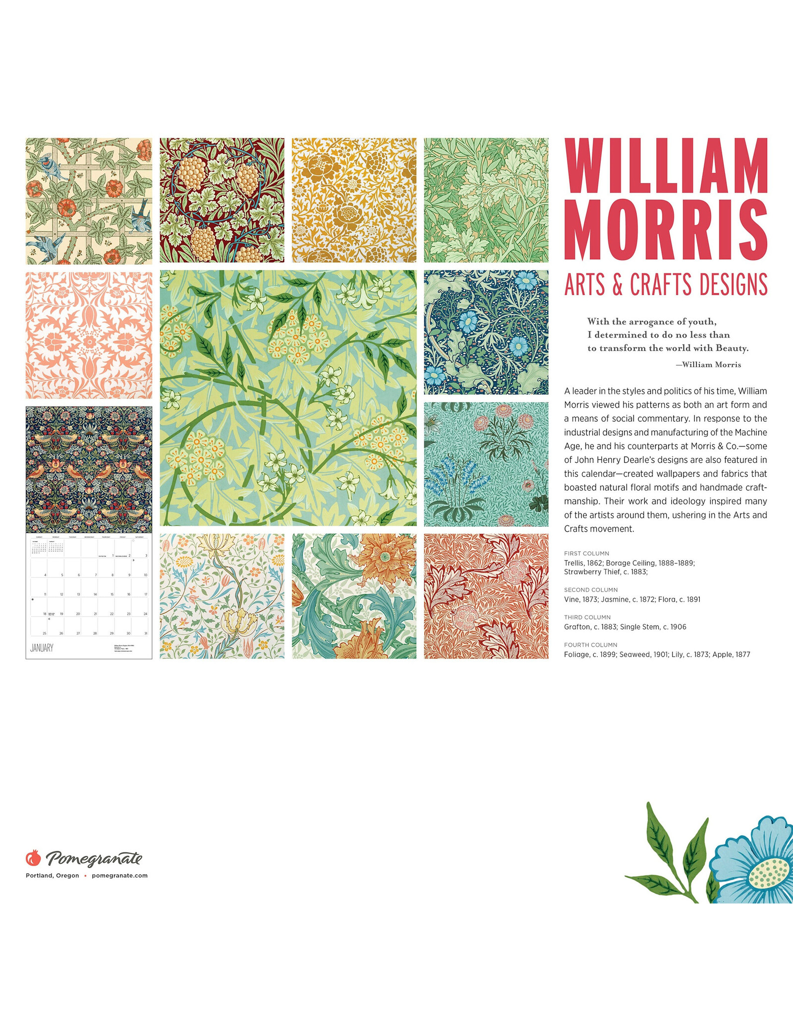 Pomegranate William Morris: Arts & Crafts Designs 2026 Wall Calendar