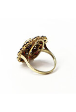 10K Gold Ring with Large Garnet Surrounded by Seed Pearls and Medium and Small Garnets