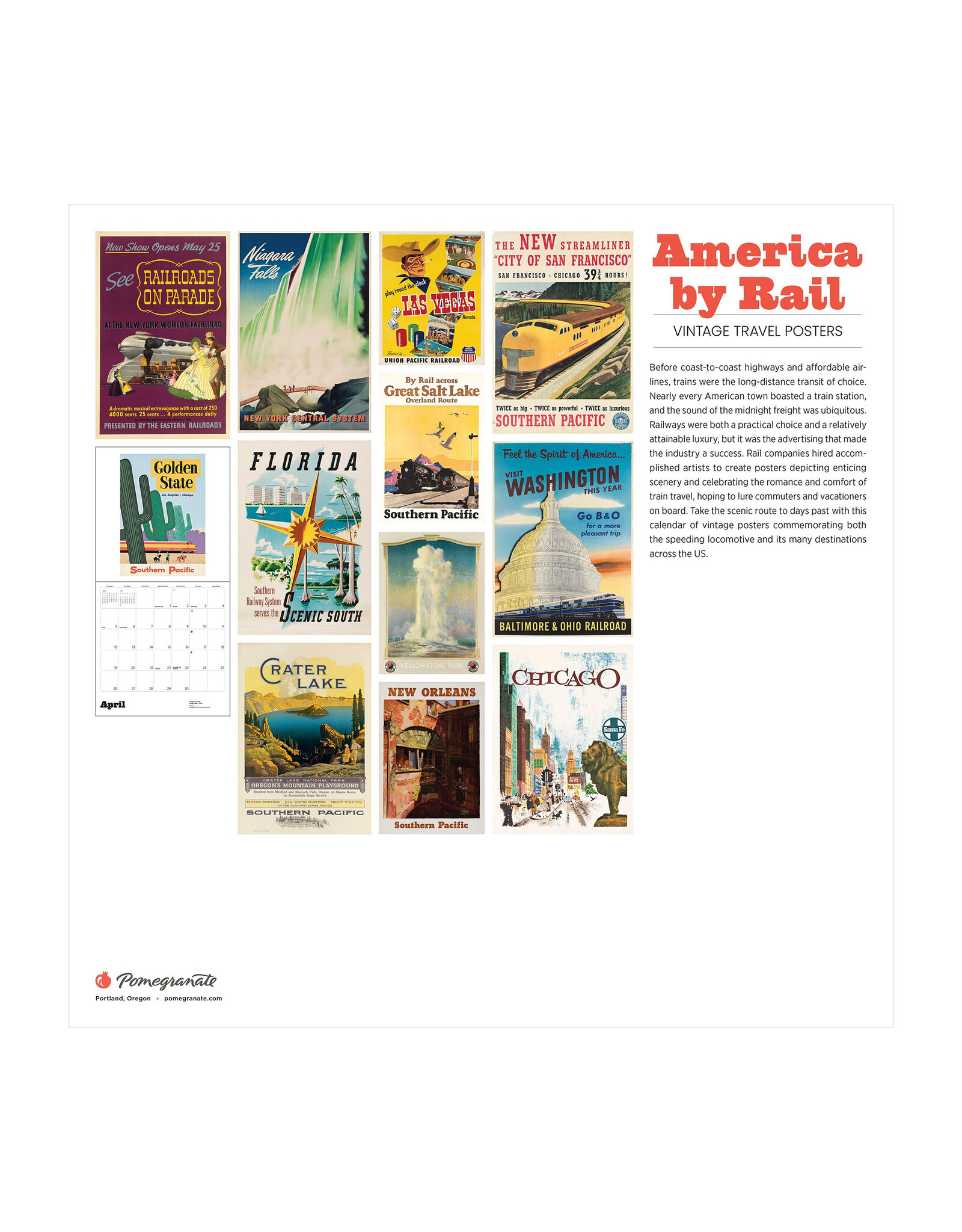 Pomegranate America by Rail: Vintage Travel Posters 2026 Wall Calendar