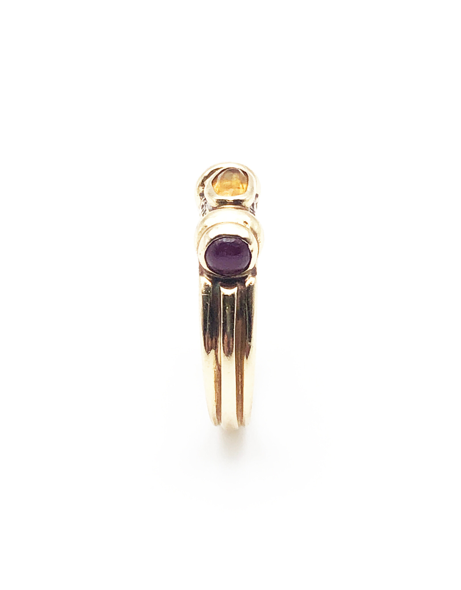 14K Gold Ring with 1 Citrine 2 Rubies and 6 Diamond Chips