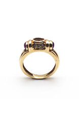 14K Gold Ring with 1 Citrine 2 Rubies and 6 Diamond Chips