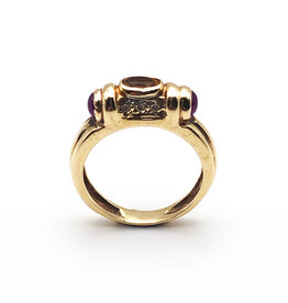 14K Gold Ring with 1 Citrine 2 Rubies and 6 Diamond Chips