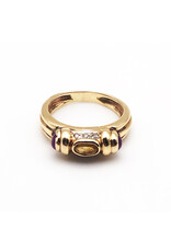 14K Gold Ring with 1 Citrine 2 Rubies and 6 Diamond Chips