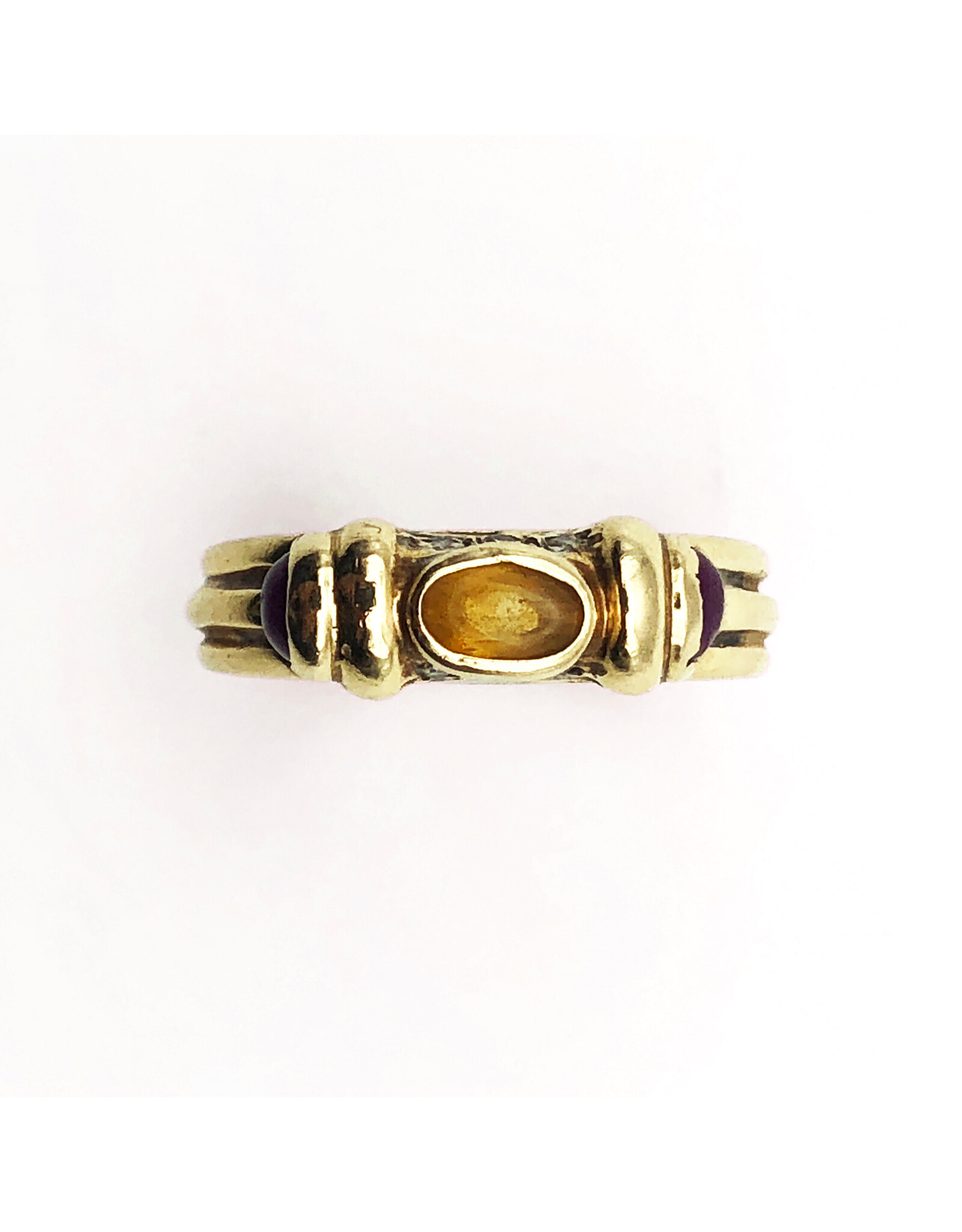 14K Gold Ring with 1 Citrine 2 Rubies and 6 Diamond Chips