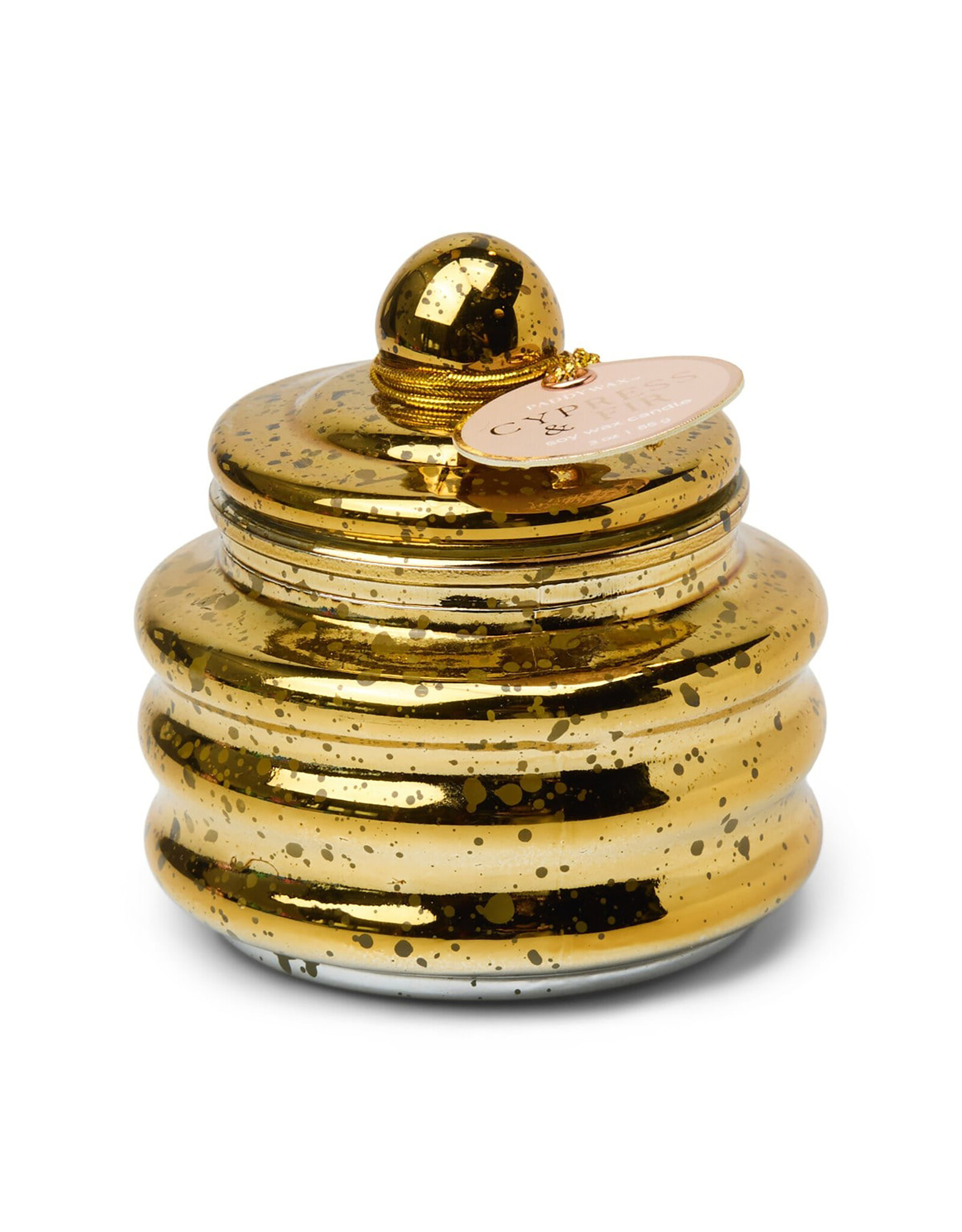 Paddywax Cypress & Fir 3oz Beam Candle Gold Mercury Glass with Lid