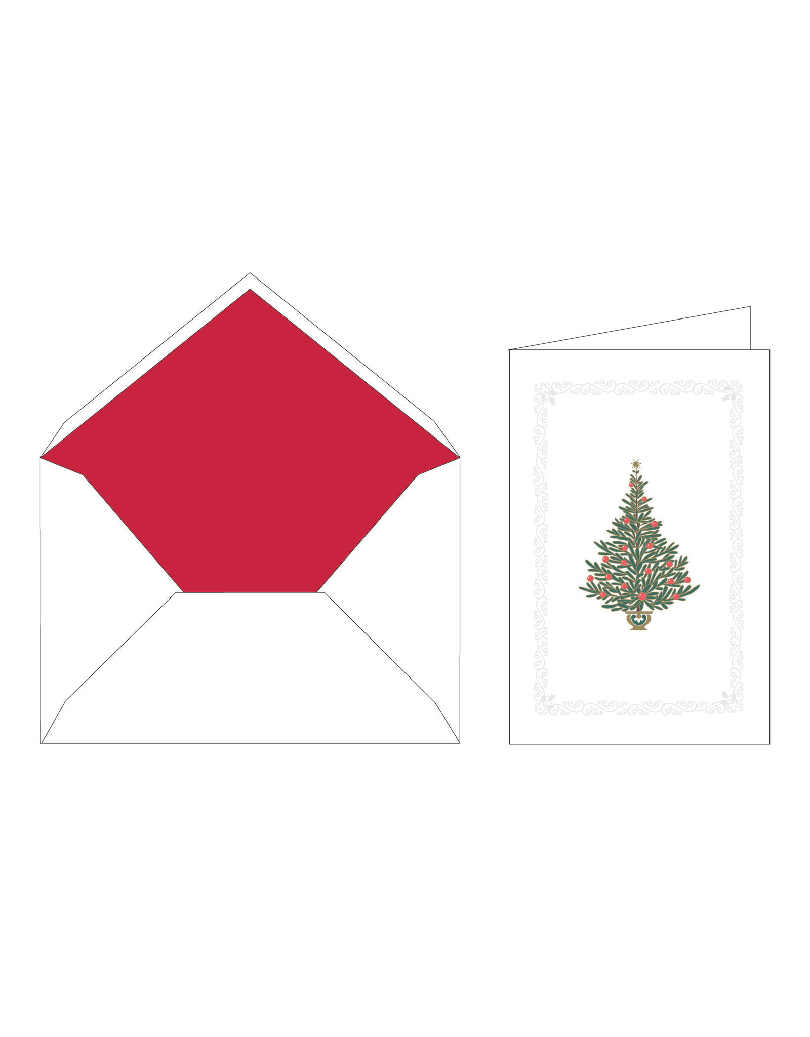 Rossi Christmas Tree Red Ornaments Classica Italiana Box of 10 Holiday Cards with Lined Envelopes