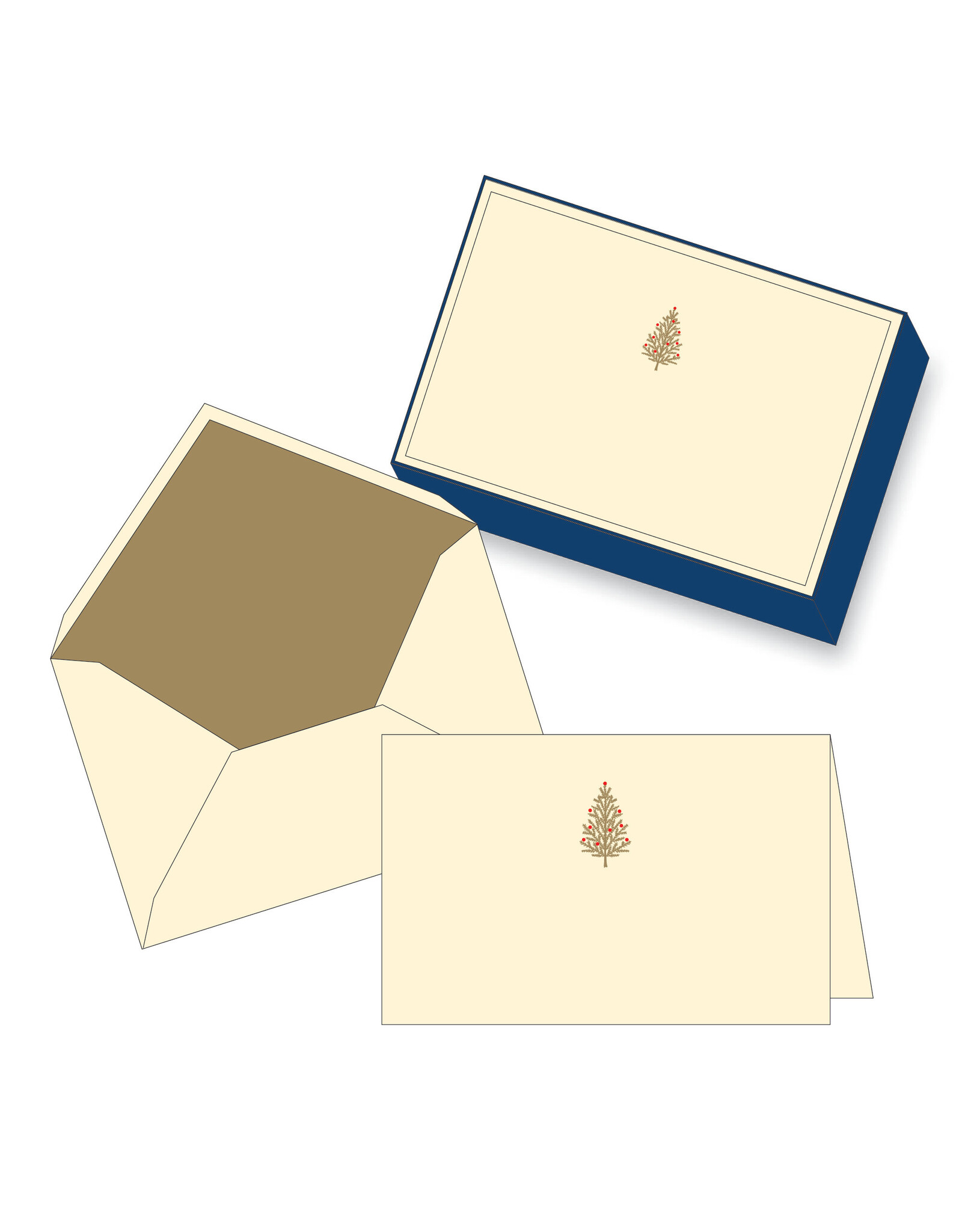 Rossi Christmas Tree with Red Ornaments Classica Italiana Box of 10 Holiday Cards with Lined Envelopes