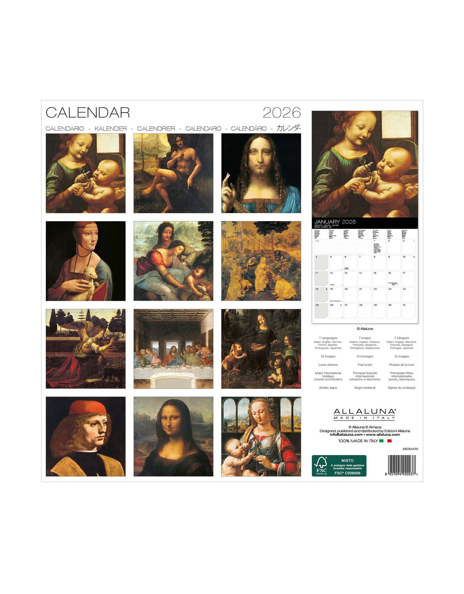 Allaluna Leonardo 2026 12x12 Wall Calendar