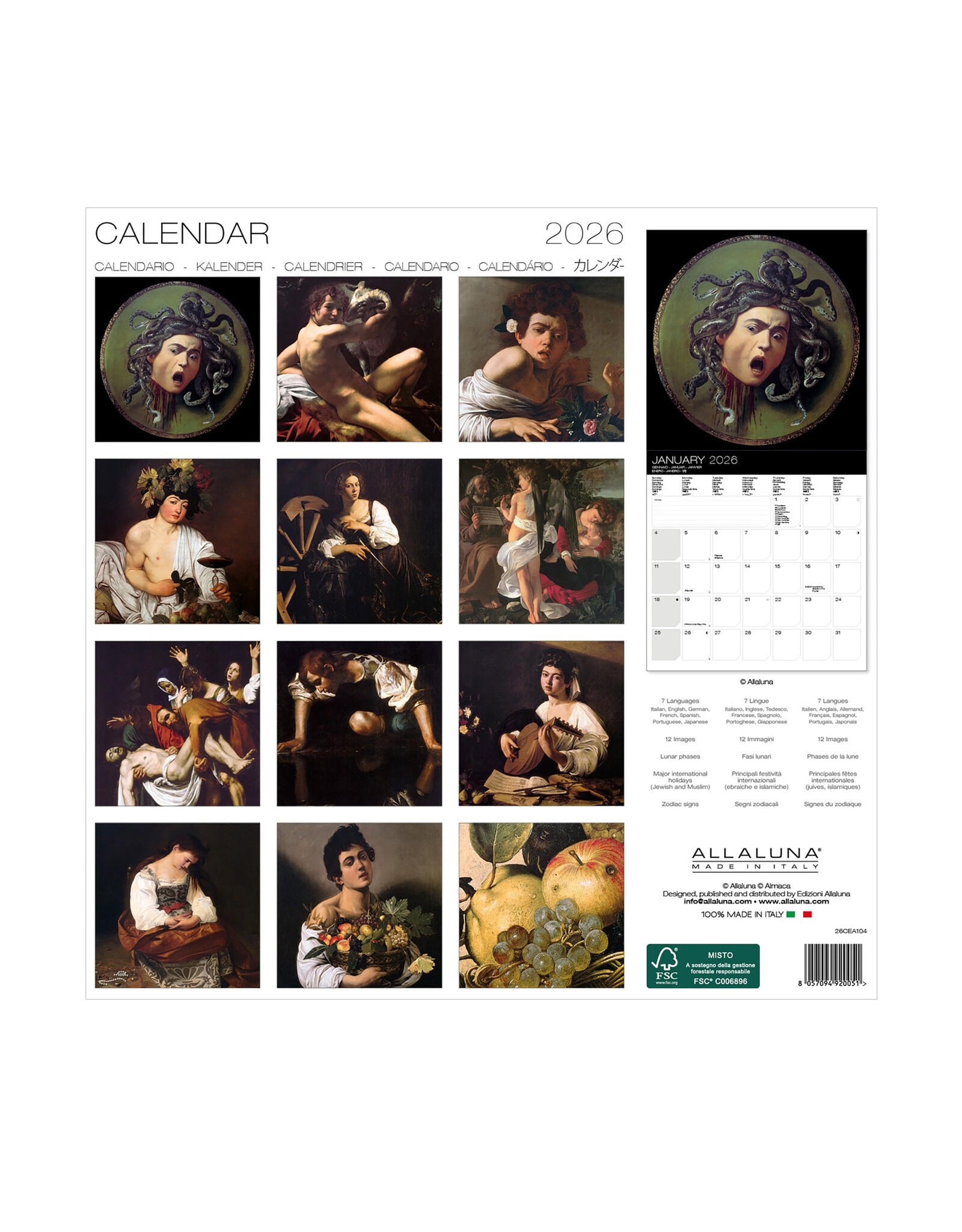 Allaluna Caravaggio 2026 12x12 Wall Calendar