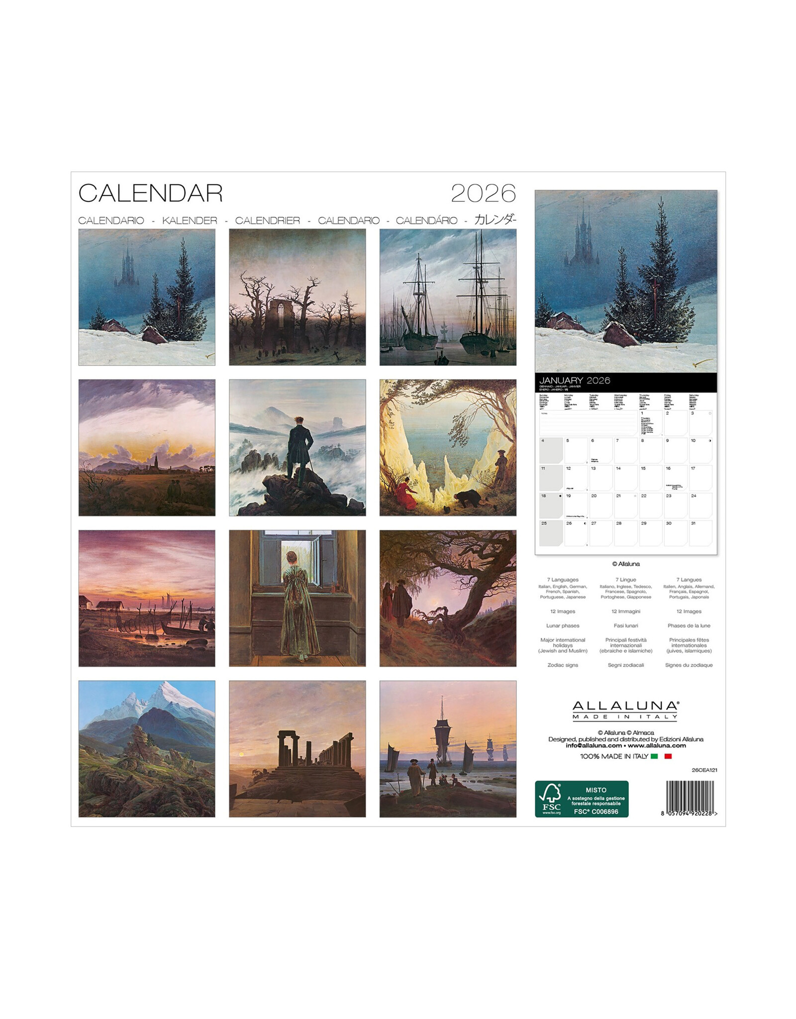 Allaluna Caspar David Friedrich 2026 12x12 Wall Calendar